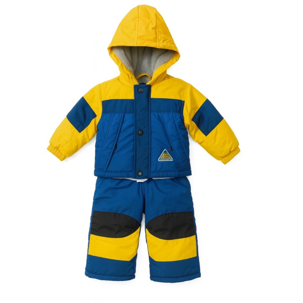 Weather Tamer Toddler Snowsuit 24M Blue Yellow Hooded 2 Piece Snow Ski Suit